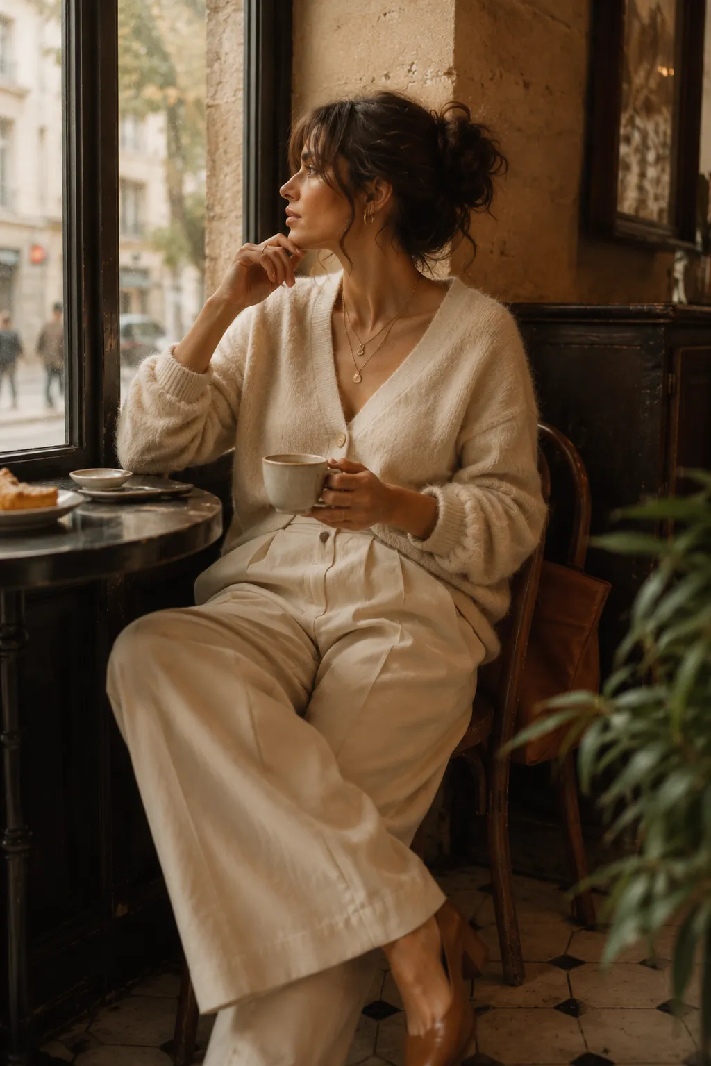 Coffee-shop cream cardigan
